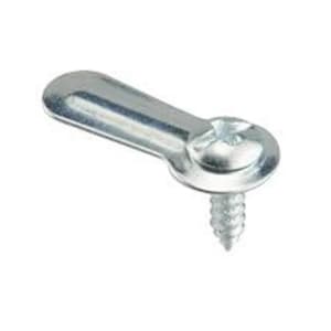 May include: Silver-toned metal hook with a screw. The hook has a long, flat handle and a round head with a screw.