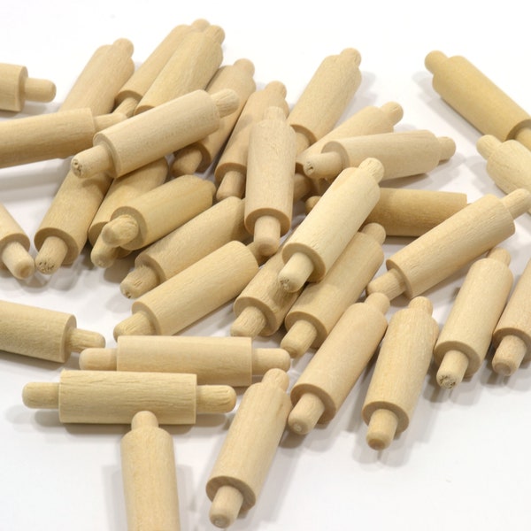 50 to 75 Natural Mini Wooden Rolling Pins for your Dollhouse Kitchen or Baking Decoration - 1-5/8" Long X 3/8" Diameter