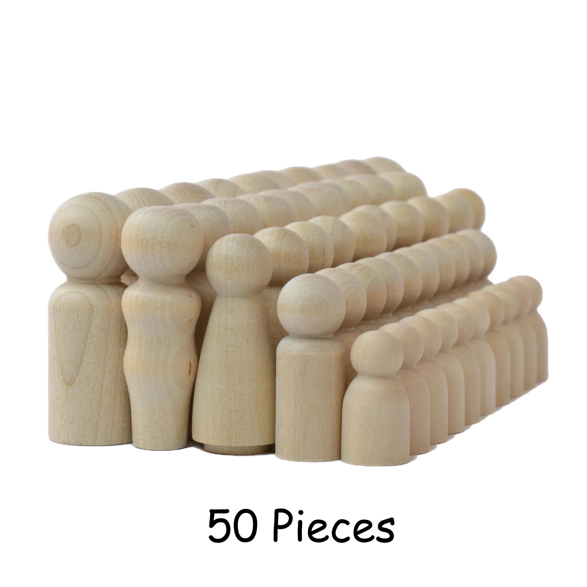 50 Wooden Peg Dolls - 10 Families of 5 - Peg People - Unfinished Hardwood Ready to Paint - Waldorf