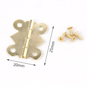 Qty 2 to 10 - Brass Plated Small Decorative Box Hinges with Screws (1/4&quot; long) | Jewelry and Small Box Hinges | Decorative Hinge