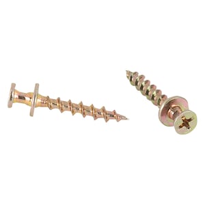 May include: Two gold-colored screws with a Phillips head. One screw has a large washer and a small head, while the other screw has a small washer and a large head.