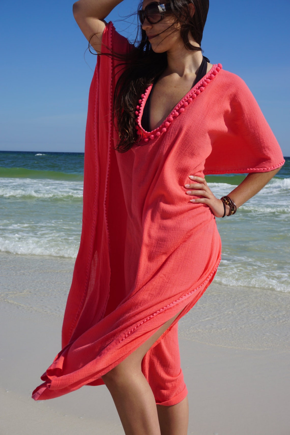 Beach cover ups beach coverup with Pom poms swimsuit Etsy