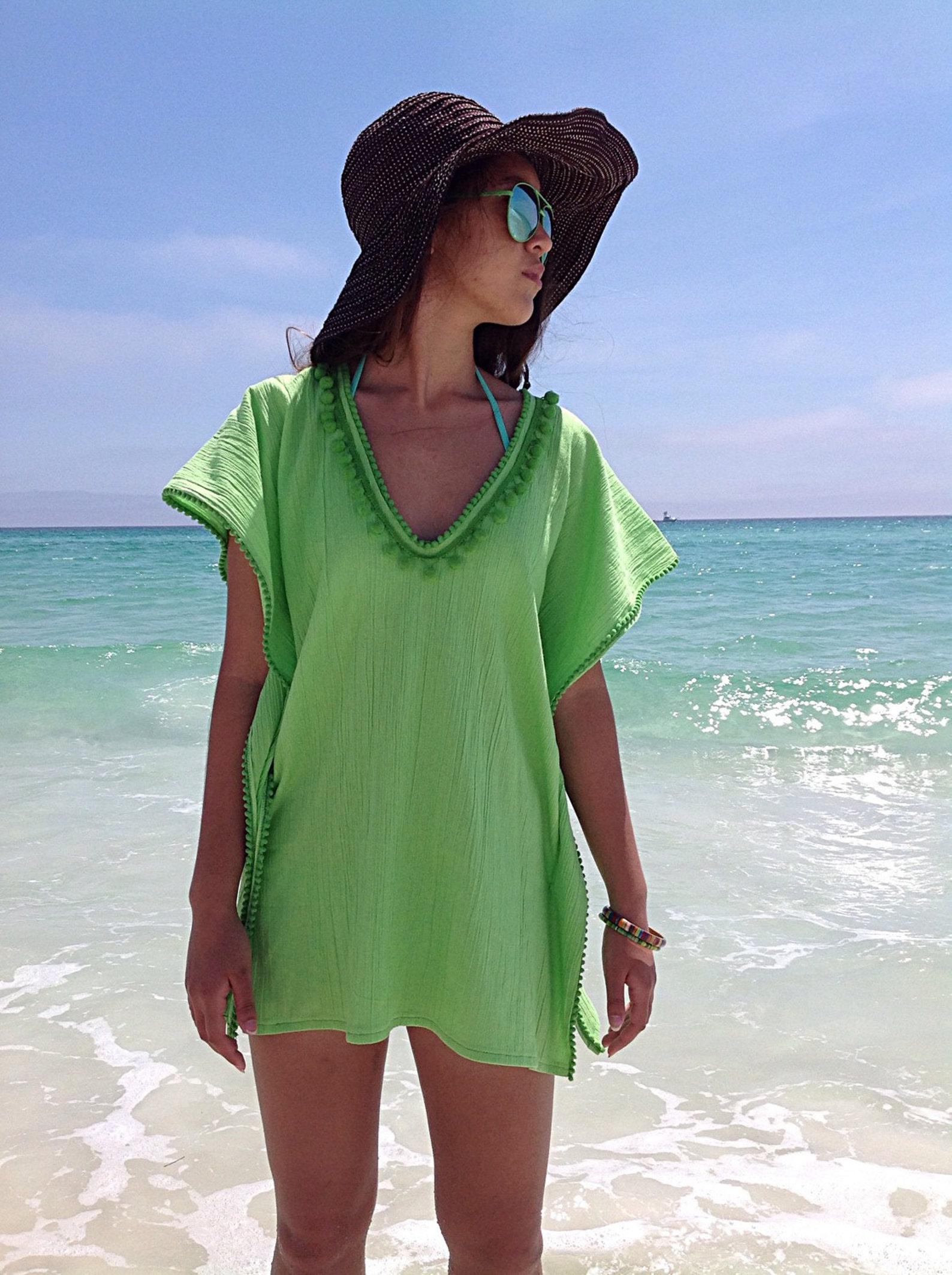 Beach cover ups beach coverup with Pom poms swimsuit Etsy