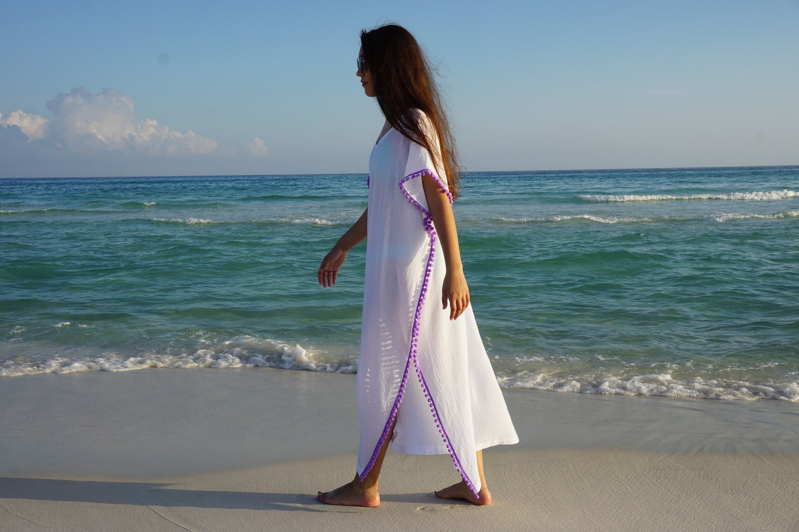 Beach Cover Ups Long Coverup With Pom Poms Swimsuite Etsy