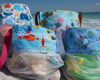 Fish Seashell Bag, Shell Collecting bag, Scallop Bag, Adult, Kids, Mesh Bag, Beach Bag, SeaShell bag, Fish, Whale, JellyFish, Turtle