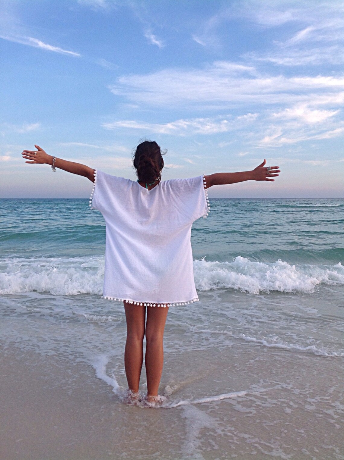 Beach Cover Up Coverup With Pom Poms Swimsuit Coverup Gauze Etsy