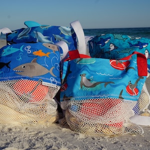 Sharks Seashell Bag, Shell Collecting bag, Scallop Bag, Adult, Kids, Mesh Bag, Beach Bag, SeaShell bag, Shark, Dolphin, Marine Life