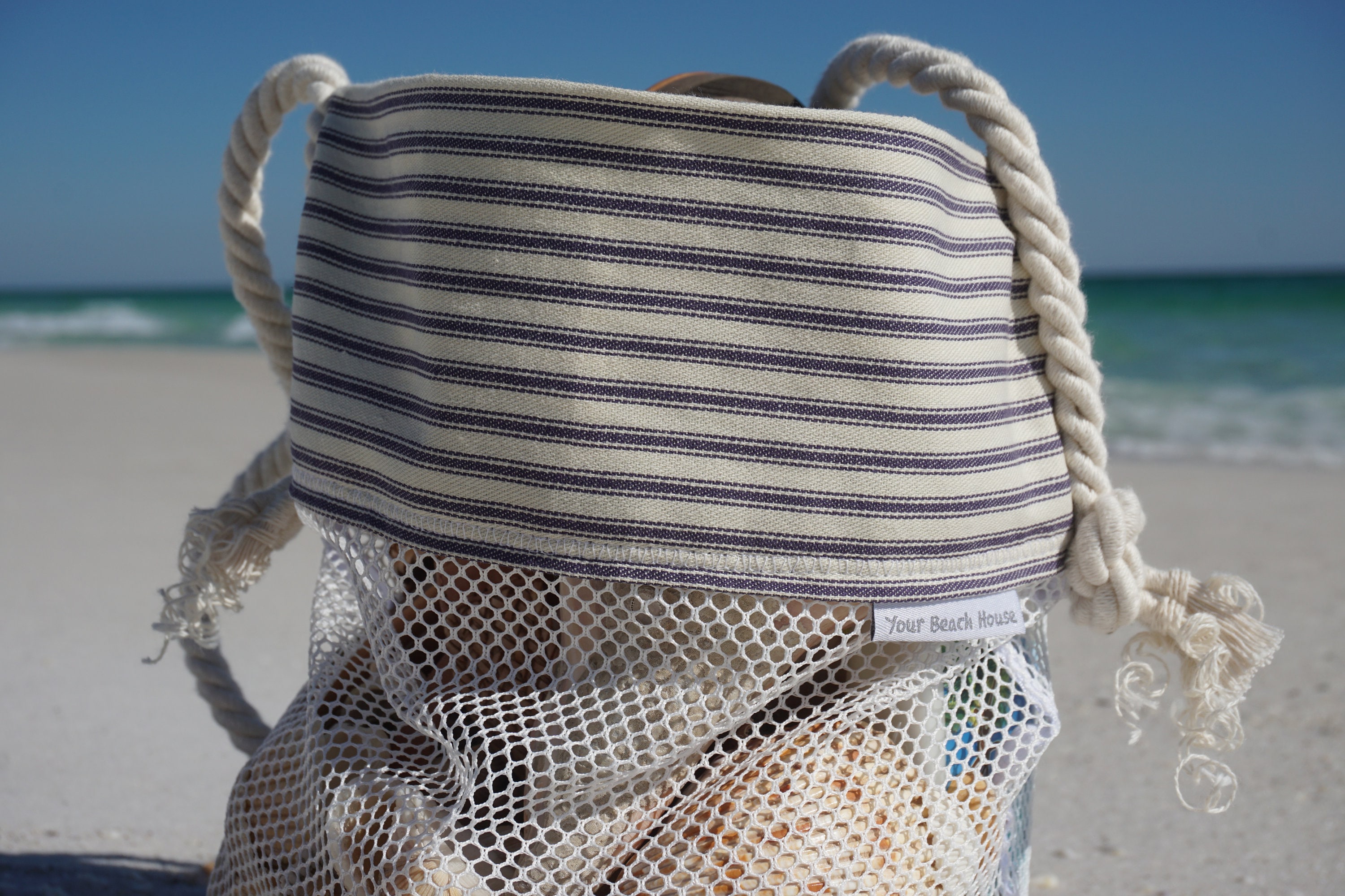 Seashell Bag, Stripes, Shell Collecting Bag, Scallop Bag, Adult, Kids ...