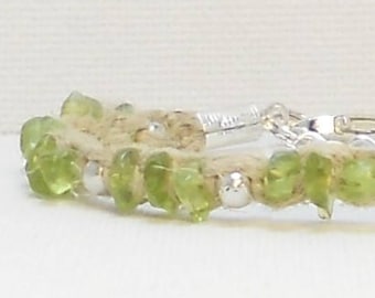 Peridot Hemp Bracelet ~ Spring Green Peridot Genuine Gemstone Chips Macrame Hemp Adjustable Bracelet