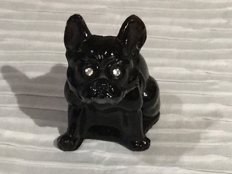 Westmoreland Black French Bulldog Glass Figurine with Crystal Etsy