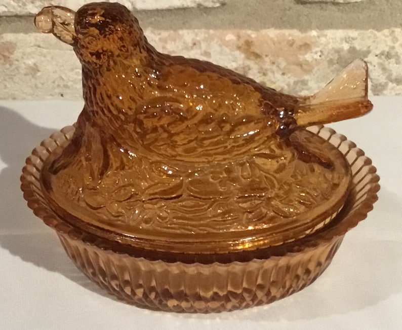Degenhart Amber Art Glass Robin On Nest Heart Mark D Etsy.de