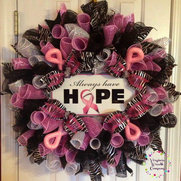 Deco Mesh "Always Have Hope" Breast Cancer Awareness Wreath