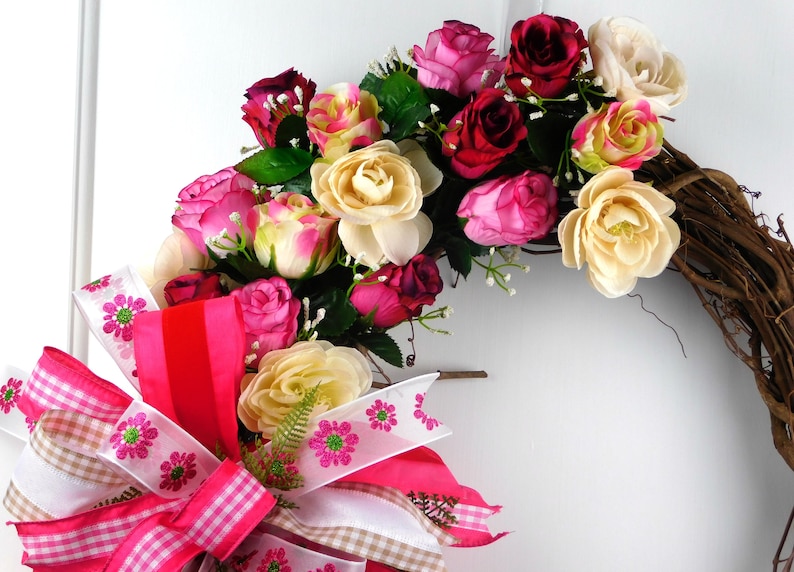 Spring Wreath Birthday Wreath I love you wreath Gift for her Mother/'s Day Wreath Mother/'s Day Gift Floral Wreath Rose Wreath