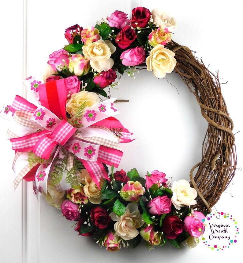 Spring Wreath Birthday Wreath I love you wreath Gift for her Mother/'s Day Wreath Mother/'s Day Gift Floral Wreath Rose Wreath