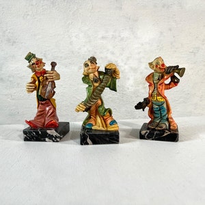Lot Of 3 Vintage Italian Fontanini Resin Clown Figures Marble Base