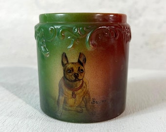 Handel Ware Glass Painted Dog Humidor, Signed Bauer