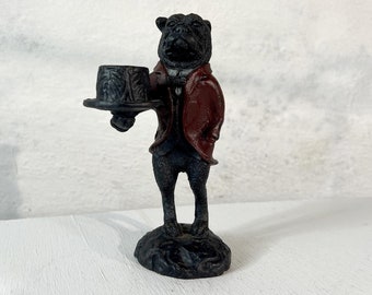 Vintage Cast Iron Bulldog Candle Holder