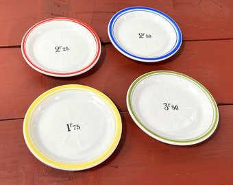 Vintage French Cafe Tip Porcelain Plates, Set of 4