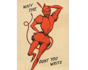 Devil Illustration,  Vintage Postcard, Postcard Download, Old Postcard Printing, Vintage Postcard Scrapbook #2 - [Digital Postcard]