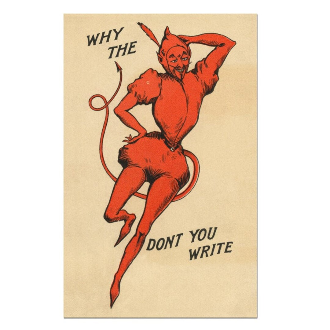 Devil Illustration, Vintage Postcard, Postcard Download, Old
