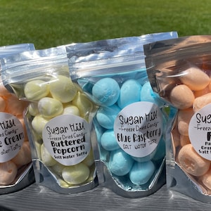Freeze dried candy, salt water taffy, astronaut food, space candy