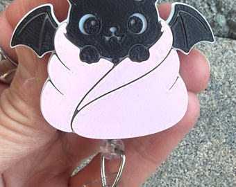 Cute Bat Badge Reel | Pink Swaddle Bat Badge Holder | 3D Printed Halloween Badge Reel | Nurse Badge Reel | Spooky Cute Gift