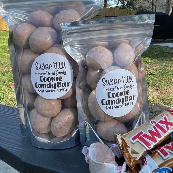 Freeze dried twix candy bar salt water taffy