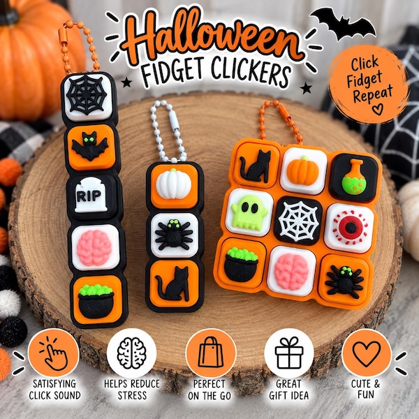 Halloween Fidget Clicker 3D Printed Keychain for Backpacks