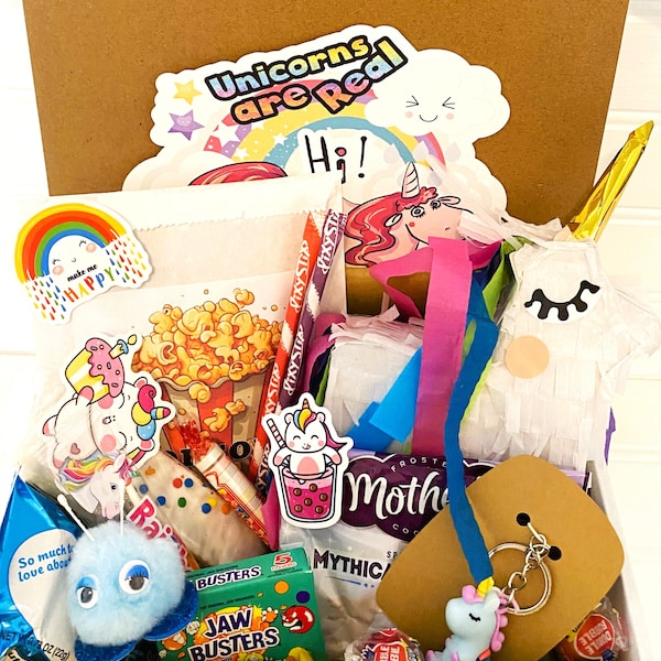 Unicorn Party, Piñata Party, Mini Pinata, College Care Package, Kids Birthday Box, Feliz Cumpleanos, Snack Box