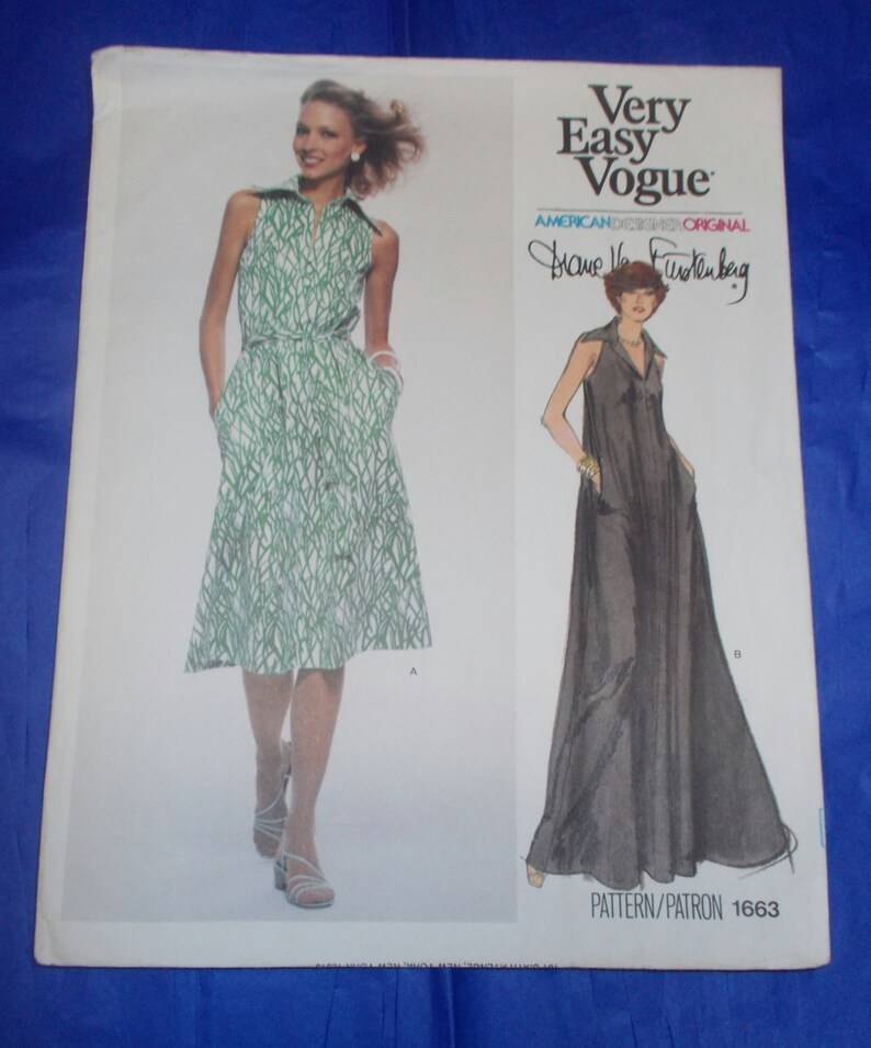 Diane Von FurstenBerg Vogue 1663 Sewing pattern size 10 pre cut intact with label American Designer dress from stretch knits