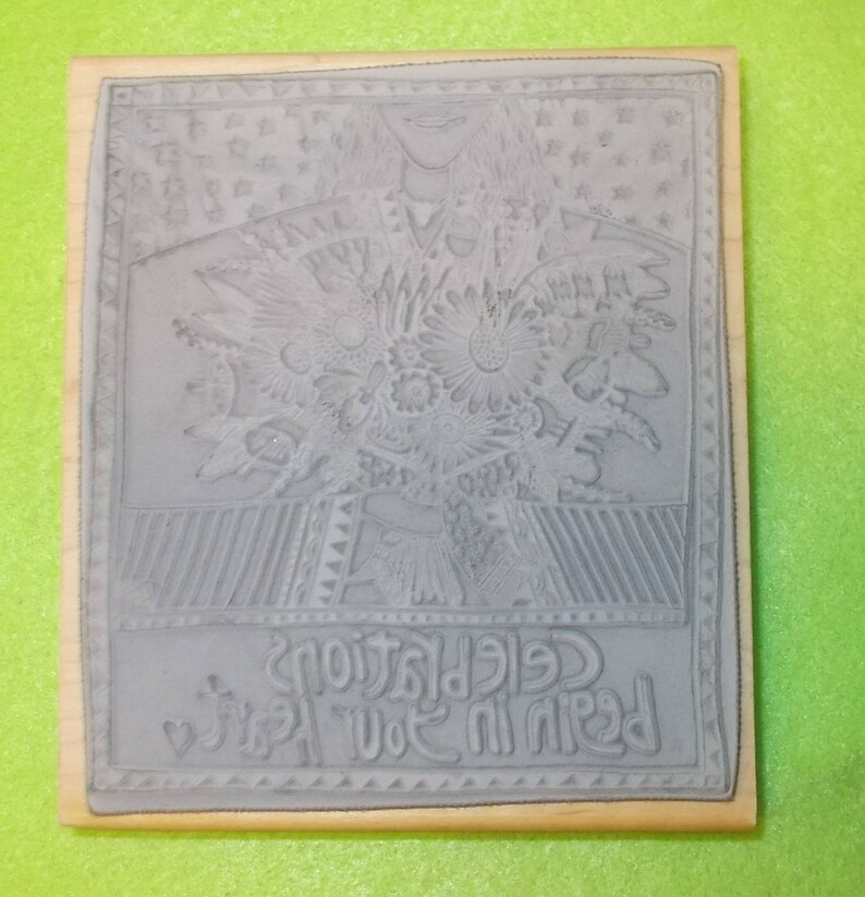 Collectible Marsha Mccarthy rubber stamp woman flowers by American Art stamps wood mounted papercrafting cardmaking mixed media collage
