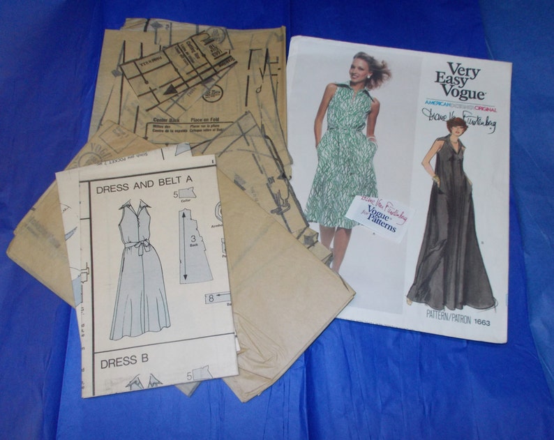 Diane Von FurstenBerg Vogue 1663 Sewing pattern size 10 pre cut intact with label American Designer dress from stretch knits