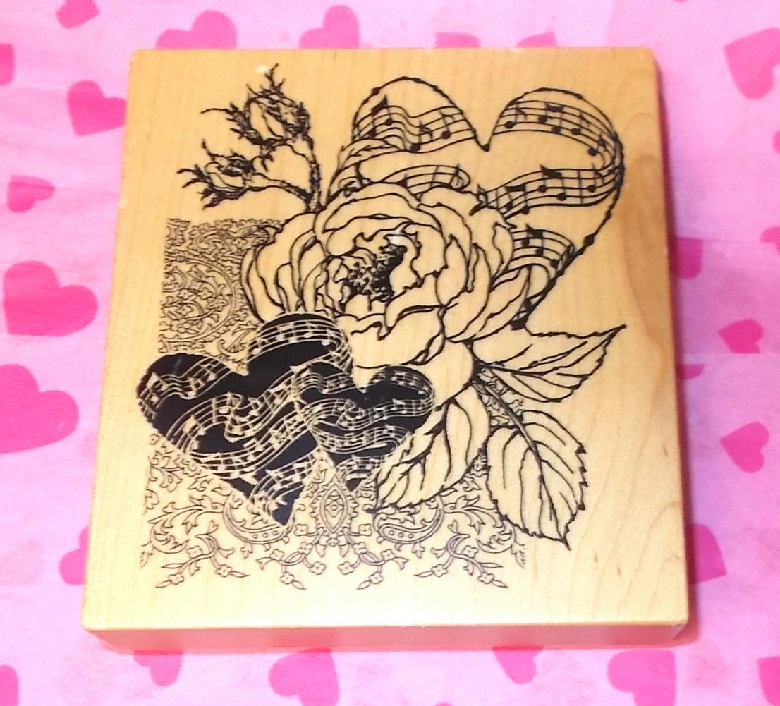 Patterned Flower Rose Happy Valentine's Day Lace Heart Wood Mounted Rubber Stamp