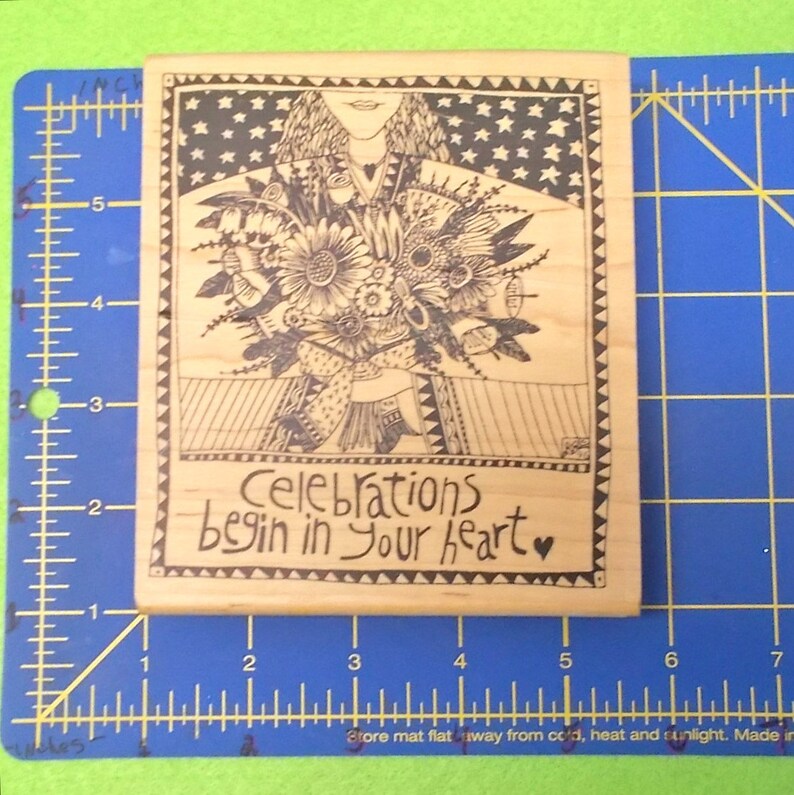 Collectible Marsha Mccarthy rubber stamp woman flowers by American Art stamps wood mounted papercrafting cardmaking mixed media collage
