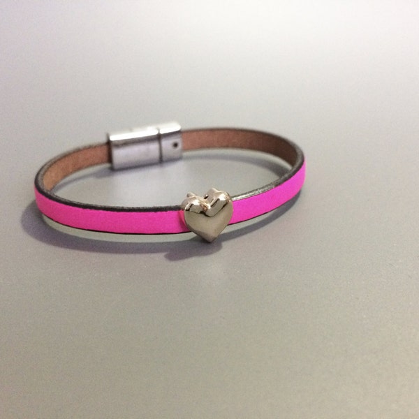 Pink Leather Bracelet - Love Bracelet - Pink Leather Bracelet for Kids - Kids Heart Bracelet - Toddler Girl Pink Bracelet - Child Bracelet