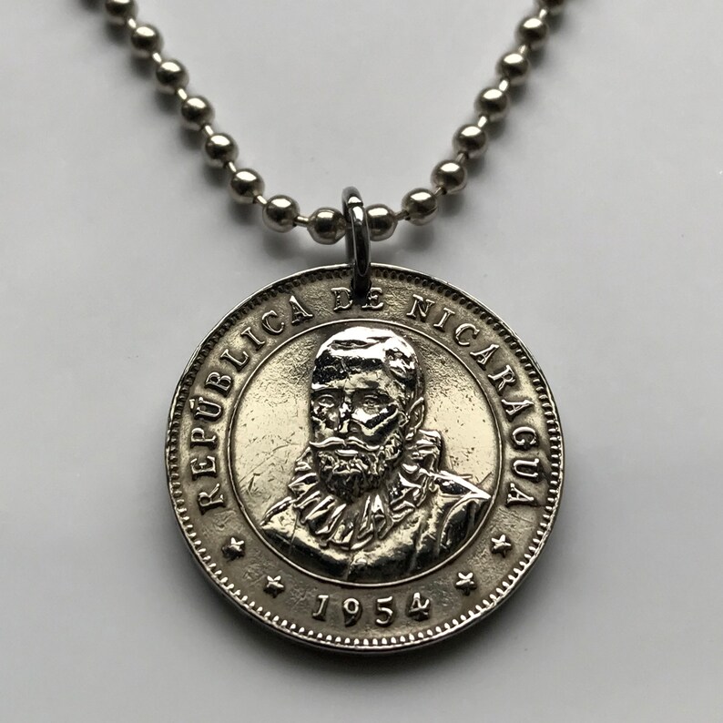 1954 Nicaragua 25 Cent coin pendant Managua volcanoes