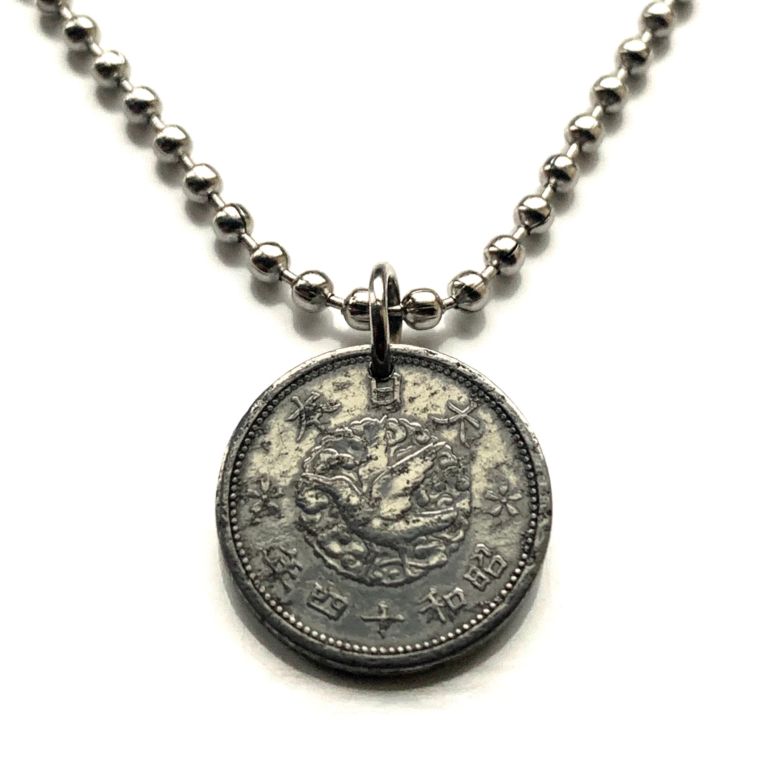 1940 Japan 1 Sen Coin Pendant Nippon Yatagarasu Crow Bird