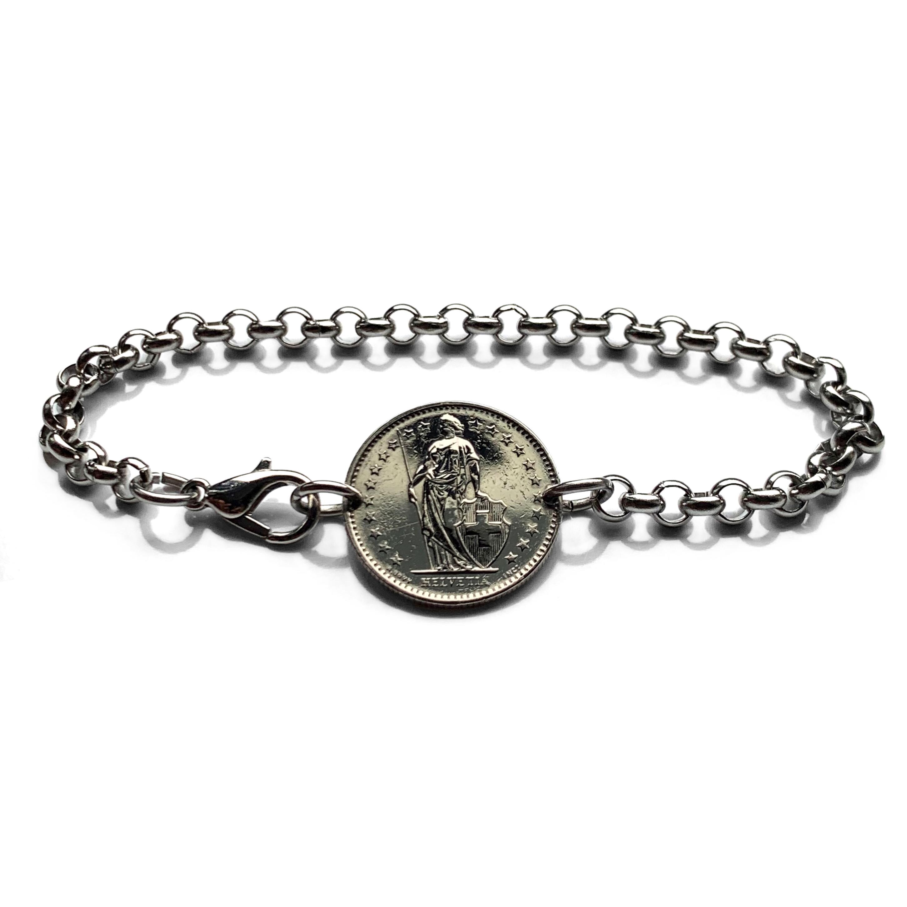 1982 Switzerland Helvetia 1/2 Franc Coin Bracelet Swiss Cross