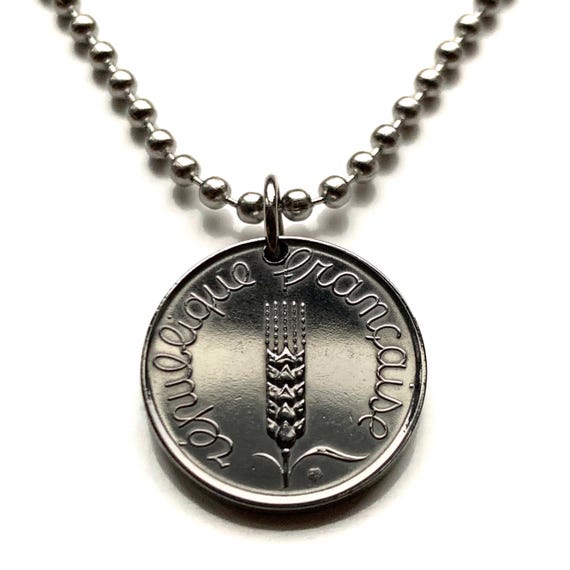 1964 France 5 Centim French Coin Pendant Wheat Sprig Paris