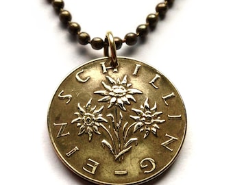 1982 Oostenrijk Osterreich 1 Schilling munthanger Edelweiss Alpenberg bloem plant madeliefje zonnebloem Wenen Salzburg Graz Linz n000443