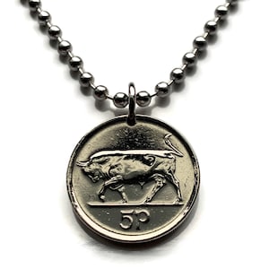 1996 Ireland Éire 5 Pence coin pendant Irish bull Gaelic Harp Cláirseach Dublin Cork Limerick Galway Waterford Ulster Carlow Dundalk n000601
