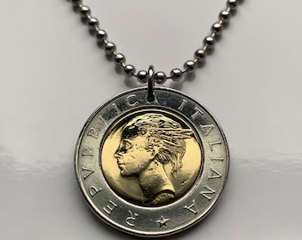 1987 Italy 500 Lire coin pendant Roman god Mercury Rome Florence Venice Milan Bari Catania Messina Padua Trieste Parma Salerno Pisa n000152