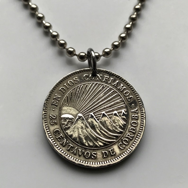 1954 Nicaragua 25 Cent coin pendant Managua volcanoes