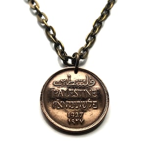 1939 Palestine 1 Mil coin pendant Hebron West Bank Nablus Gaza Strip olive wreath Rafah Deir al-Balah Al-Bireh Abu Dis Tubas Bethany n000995