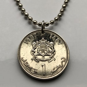 1987 Morocco Maroc Dirham coin pendant lions pentagram Rabat Fez Maghrebi Arabic Derdja Berber moors Gnawa Africa Barbary Hassaniya n002307