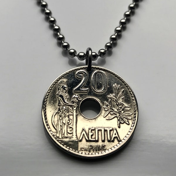 1912 Greece Hellas 20 Lepta coin pendant Greek goddess Athena Athens Thessaloniki Patras Argos Meteora Pella Halkidiki Corinth Kos n000836