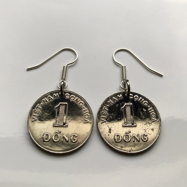 1964 South Vietnam Dong coin earrings Vietnamese rice plant | Etsy