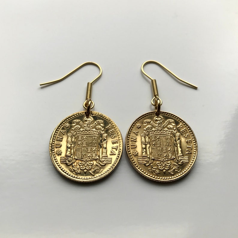 1975 Spain 1 Peseta coin earrings escudo Espa\u00f1ol Madrid Barcelona Murcia Asturias Catalu\u00f1a Espa\u00f1a Las Palmas Vigo Gij\u00f3n Ibiza Oviedo e000304