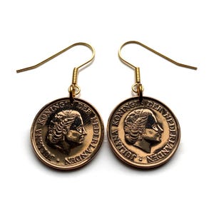 Netherlands Nederland 5 Cent coin earrings Dutch Queen Juliana Utrecht Holland Tilburg Groningen Leiden Almere Muiden Delft e000233