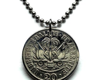 1907 Haití 20 Céntimos Moneda colgante collar Haití Puerto Príncipe cañón palmera Caribe La Española Francia criolla bandera Africano n001600